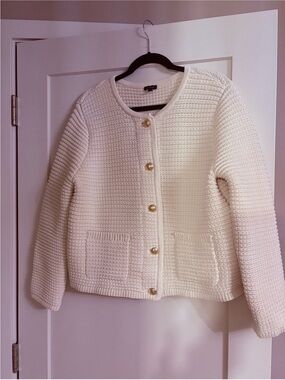 Talbots Cream Knit Button-Front Women's Sweater Jacket With Gold Buttons